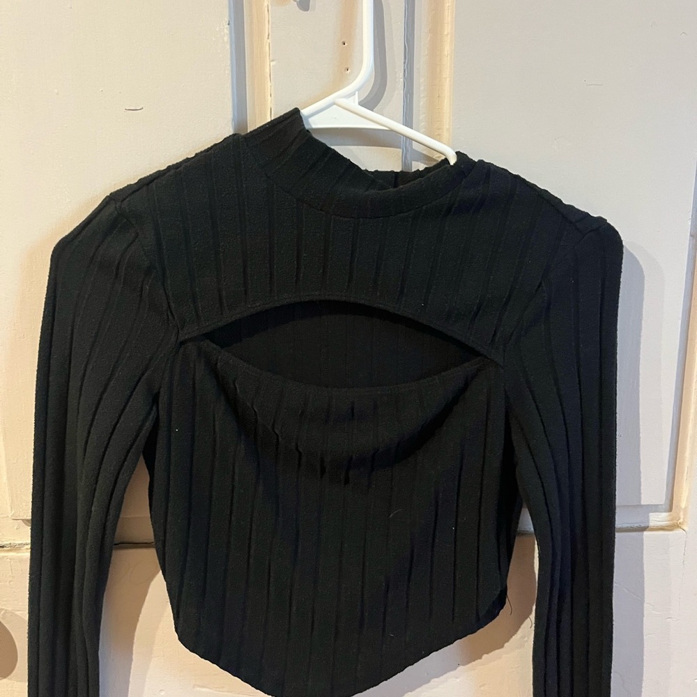 SHEIN Black Ribbed Asymmetrical Bodysuit